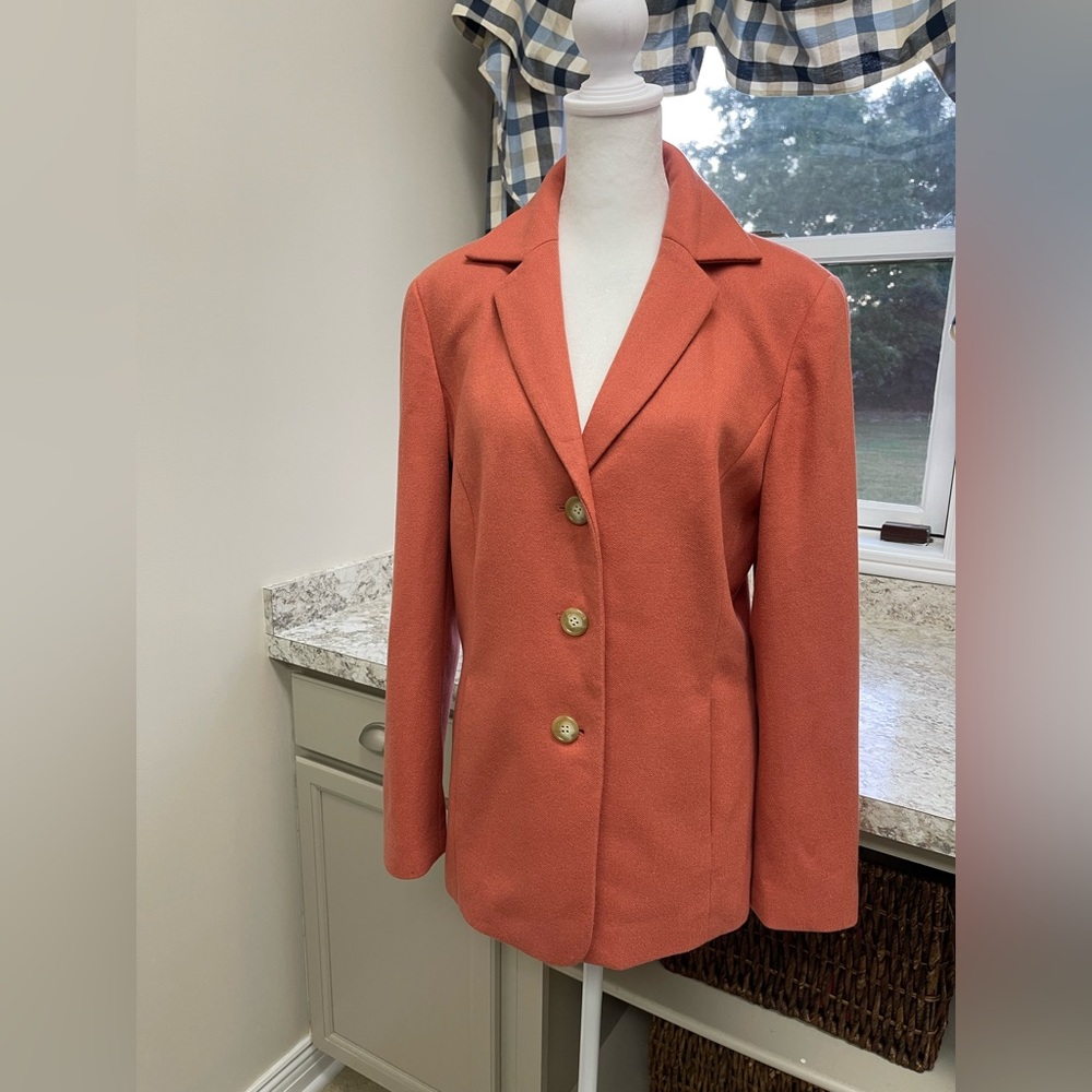 Talbots Wool/Cashmere Coral Blazer with Tan Buttons Vintage